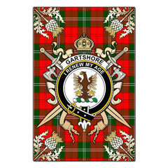 Gartshore Tartan Crest Black Garden Flag - Gold Thistle Style