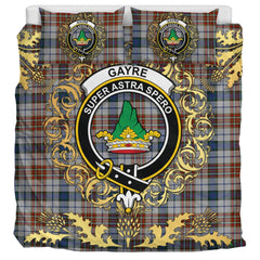 Gayre Arisaidh Tartan Crest Bedding Set - Golden Thistle Style