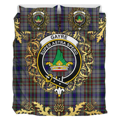 Gayre Hunting Tartan Crest Bedding Set - Golden Thistle Style