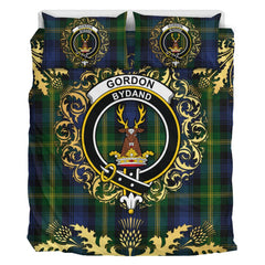 Gordon 02 Tartan Crest Bedding Set - Golden Thistle Style