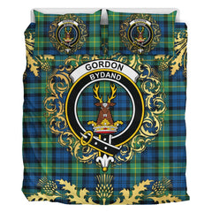 Gordon Ancient Tartan Crest Bedding Set - Golden Thistle Style