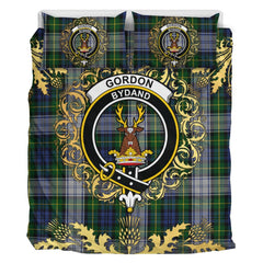 Gordon Dress Tartan Crest Bedding Set - Golden Thistle Style