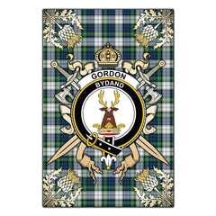 Gordon Dress Ancient Tartan Crest Black Garden Flag - Gold Thistle Style