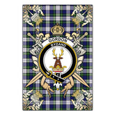 Gordon Dress Modern Tartan Crest Black Garden Flag - Gold Thistle Style