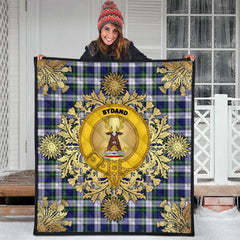 Gordon Dress Modern Tartan Crest Premium Quilt - Gold Thistle Style