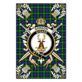 Gordon Modern Tartan Crest Black Garden Flag - Gold Thistle Style