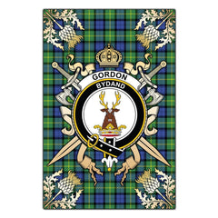 Gordon Old Ancient Tartan Crest Black Garden Flag - Gold Thistle Style