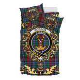 Gordon Red 01 Tartan Crest Bedding Set - Golden Thistle Style