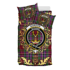 Gordon Red 02 Tartan Crest Bedding Set - Golden Thistle Style