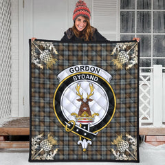 Gordon Weathered Tartan Crest Premium Quilt - Gold Thistle Style