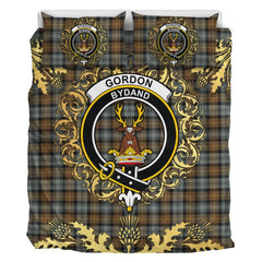 Gordon Weathered Tartan Crest Bedding Set - Golden Thistle Style