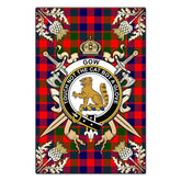 Gow of McGouan Tartan Crest Black Garden Flag - Gold Thistle Style