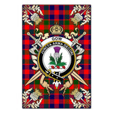 Gow of Skeoch Tartan Crest Black Garden Flag - Gold Thistle Style