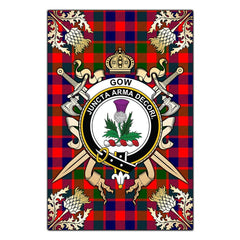 Gow of Skeoch Tartan Crest Black Garden Flag - Gold Thistle Style
