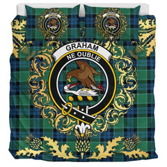 Graham of Menteith Ancient Tartan Crest Bedding Set - Golden Thistle Style