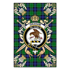 Graham of Menteith Modern Tartan Crest Black Garden Flag - Gold Thistle Style