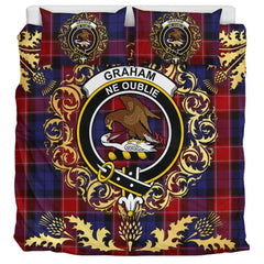 Graham of Menteith Red 01 Tartan Crest Bedding Set - Golden Thistle Style
