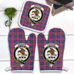 Graham Of Menteith Red Tartan Crest Oven Mitt And Pot Holder (2 Oven Mitts + 1 Pot Holder)