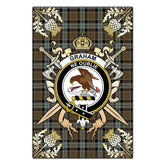 Graham of Menteith Weathered Tartan Crest Black Garden Flag - Gold Thistle Style