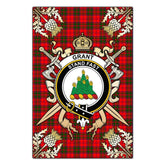 Grant Modern Tartan Crest Black Garden Flag - Gold Thistle Style