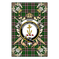Gray Hunting Tartan Crest Black Garden Flag - Gold Thistle Style