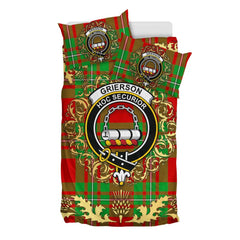 Grierson Tartan Crest Bedding Set - Golden Thistle Style