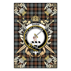 Gunn Weathered Tartan Crest Black Garden Flag - Gold Thistle Style