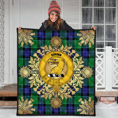 Haldane Tartan Crest Premium Quilt - Gold Thistle Style