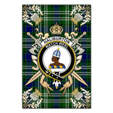 Haliburton Tartan Crest Black Garden Flag - Gold Thistle Style