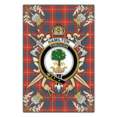 Hamilton Ancient Tartan Crest Black Garden Flag - Gold Thistle Style