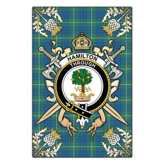 Hamilton Hunting Ancient Tartan Crest Black Garden Flag - Gold Thistle Style