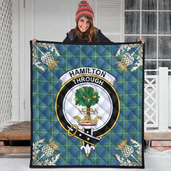 Hamilton Hunting Ancient Tartan Crest Premium Quilt - Gold Thistle Style