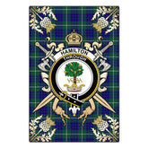 Hamilton Hunting Modern Tartan Crest Black Garden Flag - Gold Thistle Style