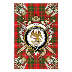 Hay Modern Tartan Crest Black Garden Flag - Gold Thistle Style