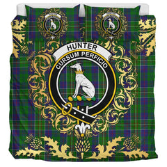 Hunter of Hunterston Tartan Crest Bedding Set - Golden Thistle Style