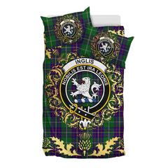 Inglis Tartan Crest Bedding Set - Golden Thistle Style