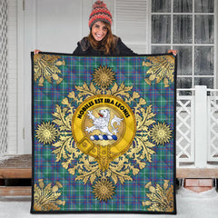 Inglis Ancient Tartan Crest Premium Quilt - Gold Thistle Style