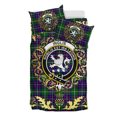 Inglis Modern Tartan Crest Bedding Set - Golden Thistle Style