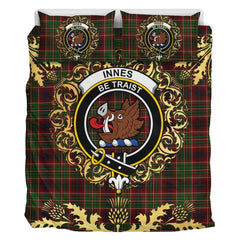 Innes of Cowie Tartan Crest Bedding Set - Golden Thistle Style