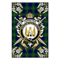 Johnston Modern Tartan Crest Black Garden Flag - Gold Thistle Style
