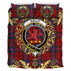 Kelly of Sleat Tartan Crest Bedding Set - Golden Thistle Style