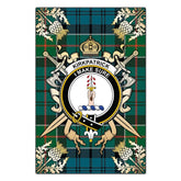 Kirkpatrick Tartan Crest Black Garden Flag - Gold Thistle Style