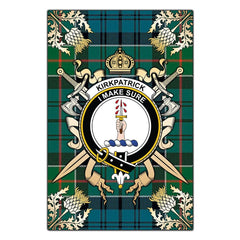 Kirkpatrick Tartan Crest Black Garden Flag - Gold Thistle Style