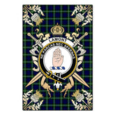 Lamont Modern Tartan Crest Black Garden Flag - Gold Thistle Style