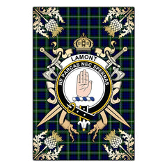 Lamont Modern Tartan Crest Black Garden Flag - Gold Thistle Style