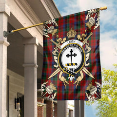 Leith Tartan Crest Black Garden Flag - Gold Thistle Style