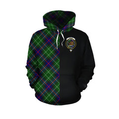 Leslie Hunting Tartan Hoodie Half of Me - Cross Style
