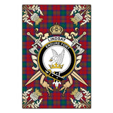 Lindsay Modern Tartan Crest Black Garden Flag - Gold Thistle Style