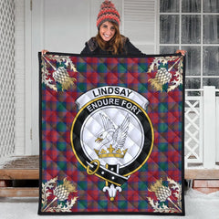 Lindsay Modern Tartan Crest Premium Quilt - Gold Thistle Style