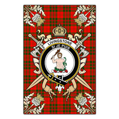 Livingstone Modern Tartan Crest Black Garden Flag - Gold Thistle Style